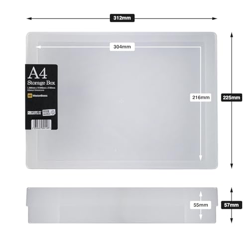 WestonBoxes Bastel-Aufbewahrungsboxen aus Kunststoff im A4-Format mit Deckel für Kunstbedarf, Papier und Karton – 5 Stück (Klar/Transparent)