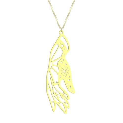 Collar para mujer, colgante de mano de sol místico para mujeres y niñas, corte láser, hueco celestial, dije de mano celestial, cadena para el cuello, tótem espiritual