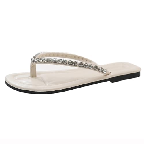 Flat Bottomed Beach Casual Shoes Wearing Rhinestone Herringbone Sandals and Slippers on The Outside(36)
