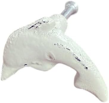 Ebros Gift Paquete de 6 cajones rústicos envejecidos de hierro fundido pintado a mano de color blanco envejecido náutico marino delfín pez cajón
