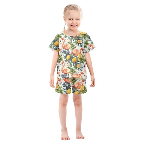 ALAZA Flamingo Lemon Palm Leaves Pajamas Short Sleeve 2 Piece Sleepwear Top and Bottom Pajama Set Unisex3