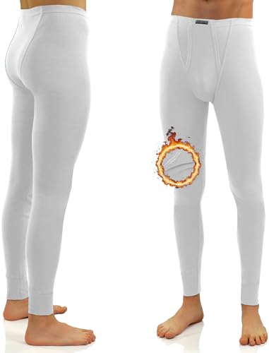 sesto senso Herren Lange Unterhosen Weiß 100% Baumwolle ThermoUnterhosen Funktionsunterwäsche Winter M_114 XL White Weiss