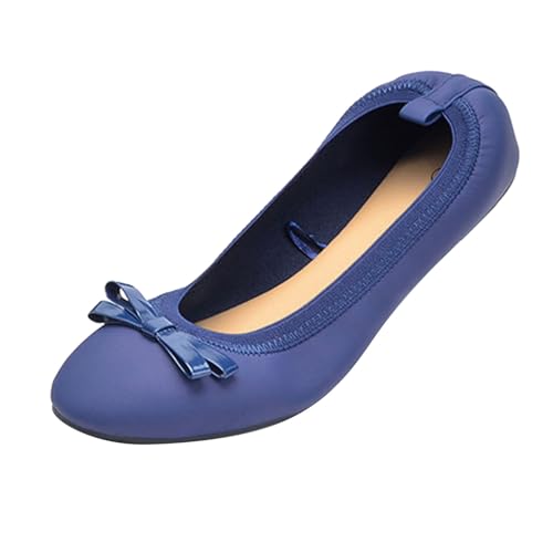 Image of Point Cloth Ballet Flats for Women Size 3.5-6 with Bow Slip On Ballerina Shoes Summer Casual Comfort Dolly Shoes Soft Lounge Ladies Pumps for Teacher, School and DailyBlue4.5
