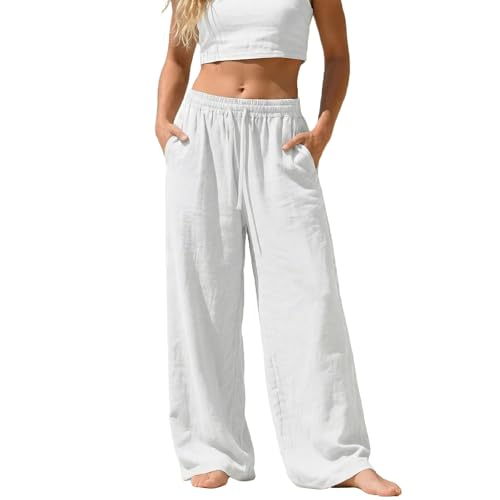 Pantalon large et léger femme en lin anti-chaleur coupe ample confortable