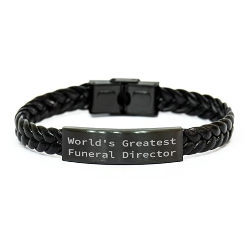 Gifts for Funeral Director | Funny World's Greatest Funeral Director Braided Leather Bracelet Gifts from Daughter Son | Father's Day Unique Gifts for Men