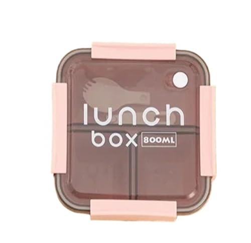 ZMCGNO Fiambrera de plástico con compartimentos 800/1100 ml, apta for microondas, cubiertos, ideal for estudiantes y trabajadores(Square pink)