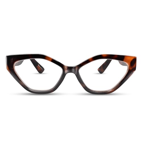 Tortoise Geometric Cat Eye Reading Glasses for Women to Look Stylish - High Vision - Comfortable All Face Shape Womens Reading Glasses - Solid Readers For Women - Reading Glasses 1.25 Womens Readers