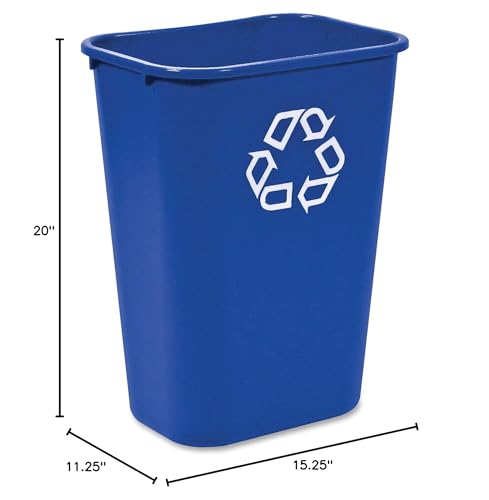 Image of Rubbermaid Commercial Products Deskside Recycling Can, 10.25-Gallon /41-Quart, Blue Recycling Symbol, Plastic, for Bedroom /Bathroom /Office /Under Desk /Sink, Pack of 12