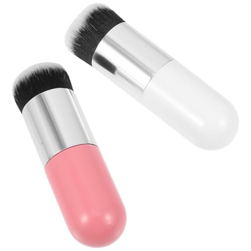Uonlytech Brochas de Maquillaje para Base y Polvos, 2 Piezas Pelo Sintético Suave, Adecuado para Difuminar Cremas Líquidas y Polvo, Set Compacto en Colores para Mujer