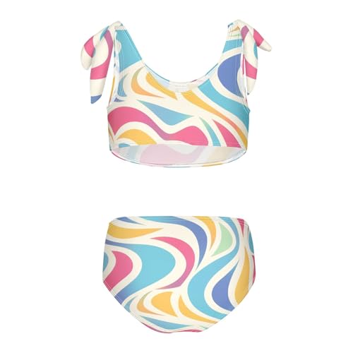 KLL Colorful Waves Girls 2 Piece Bikini Sets Beach Swimsuits Swimwear Adjustable Strap2