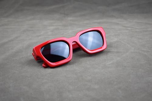 Image of Retro Fashion Thick Acetate Polarized Sunglasses Trendy Square Men Womens Black Grey Shades Vintage