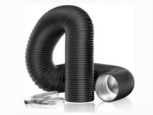 Hakazeni 4 Inch 12 Feet Flexible Aluminum Ducting 4 Layer Protection Dryer Vent Hose for HVAC Heating Cooling Ventilation and Exhaust, 2 Clamps Included, black (4inch*12ft)