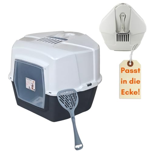 Eck Katzenklo XXL Große Eck Katzentoilette Katzenklo Ecke mit Deckel XXL Jumbo Ecktoilette Katzen Haubentoilette Filter Schaufel