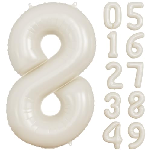 Adeyoo Cream Number 8 Balloons, 40 Inch Foil Number Balloon Giant 8 Balloon