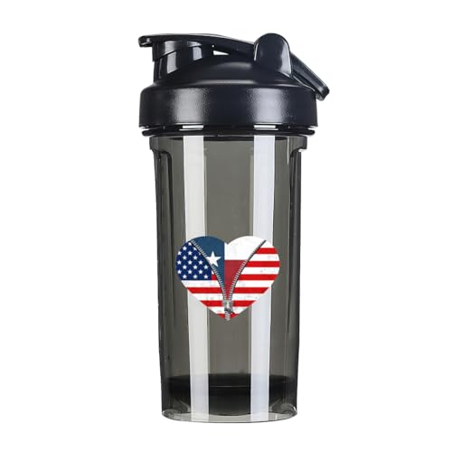 Heart America Flag and Texas Flag 18 Ounce Shaker Cup,Fashion Theme Pattern Shaker Bottle Leak-proof Workout Shake Bottles 500ML/18 oz Perfect for Pre Workout