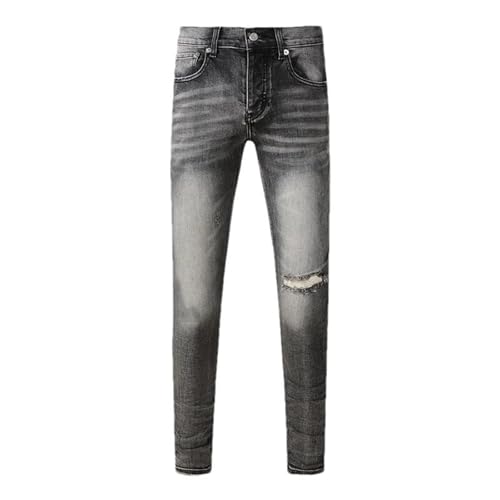 Men's Denim Jeans Vintage Distressed Stretch Skinny Button Fly Ripped Jeans Pants