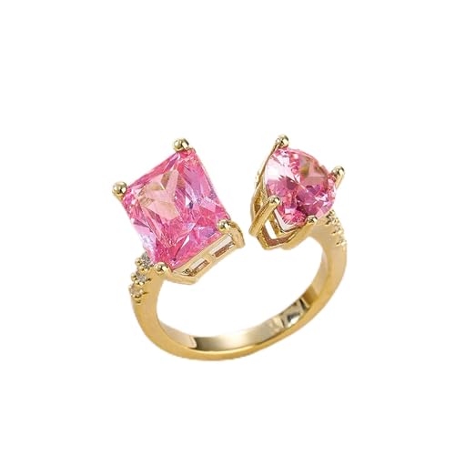 GWSGSFAS Anello Aperto Geometrico Personalizzato per Le Donne Rame Micro intarsiato Zircone colorato nicchia Semplice Moda Anello-Rosa-Regolabile