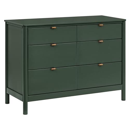 babyletto Bondi 6-Drawer Assembled Dresser in Forest Green with Vegan Leather Drawer Pulls, Greenguard Gold Certified