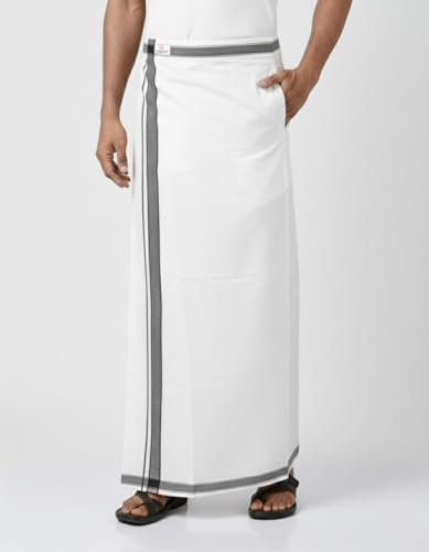 Image of TUNI MANI Kerala Style Men's Cotton Welcro Pocket Dhoti, Vesti /adjustable for all size (Single Dhoti)