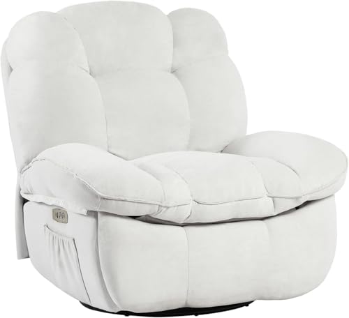 EDWELL Power Swivel Rocker Recliner Chair, Massage Glider Recliner with Heated and Vibration for Adults, Electric Adjustable Backres&Footrest, Upholstered Rocking Chair Reclining Sofa with USB Ports
