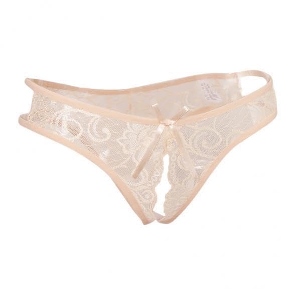 6xWomens Sexy Floral Lace Thong Underwear Crotchless Panties Lingerie Beige-image-20