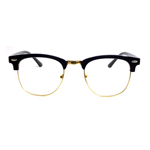 VINTAGE Inspired Classic Half Frame Clear Lens Glasses BLACK/ GOLD2