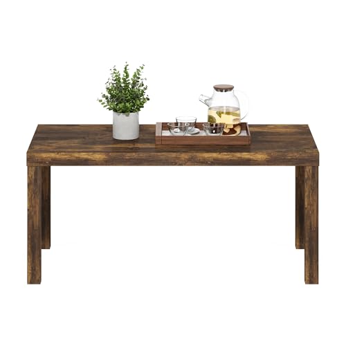 Image of Furinno Classic Coffee Table, Modern Rectangle Printer Stand, Amber Pine | 1.8 inch Triple Thick Tabletop, Toolless Assembly, Side Table, for Living Room, Home Office