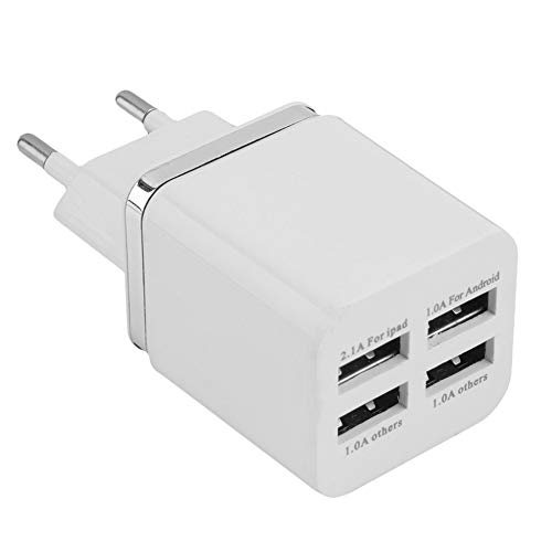 Blanco Pl�stico 4 puertos Cargador de viaje USB Paquete de adaptador de alimentaci�n m�ltiple EE. UU. Enchufe de la UE para iPod, para iPhone, para c�mara digital y otros dispositivos USB - blanco