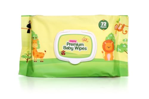 Image of Happy Premium Baby Wipes Export Quality with Aloe Vera & Vitamin E Alcohol-Free, Dermatologically Safe & pH Balanced | Gentle Skin Care for Newborns & Toddlers | Flip-Top Lid for Lasting Moisture (1, 72 count (Pack of 1))
