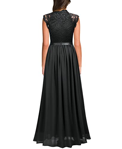 Image of Miusol Women's Formal Sleeveless Floral Lace Bridesmaid Party Maxi Dress (Large, Black)