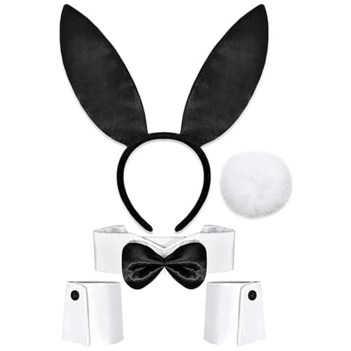 Novastream 5Pcs Bunny Costume Easter Bunny Costume Bunny Outfit Bunny Costume Accessories Bunny Ears and Tail Collar Bow Tie Cuffs for Adult Women Men for Easter Party