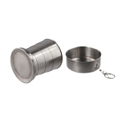 Taza de café plegable de acero inoxidable con tapa, 250 ml, portátil, aislada, para uso diario en casa, oficina o viajes, diseño compacto para un fácil almacenamiento y prevención de derrames (tamaño