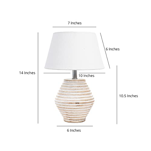 Image of PineCraft International Atury Table Lamp with Shade Night Lamp for Living Room, Study Room, Bedroom & Home Decor Gift Item 14 inch Height Wooden Study Lamp with White Shade