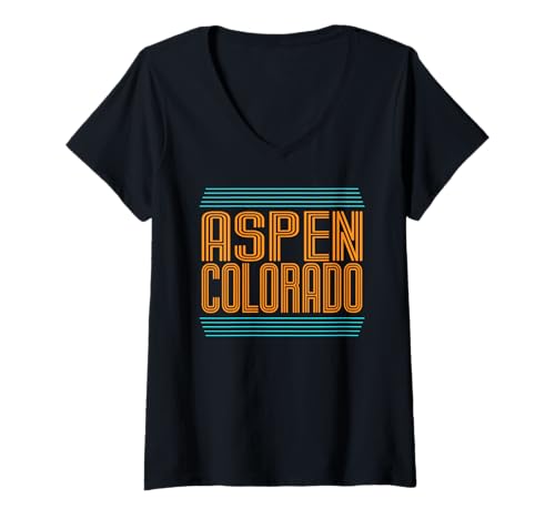 Mujer Aspen Colorado Ski Resort Retro American Ski Souvenir Camiseta Cuello V