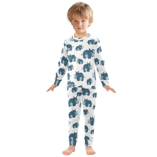 Pajama Sets Long Sleeve Blue Rhino Pattern Print Soft Comfy Sleepwear 2 Piece PJS 3-8T2