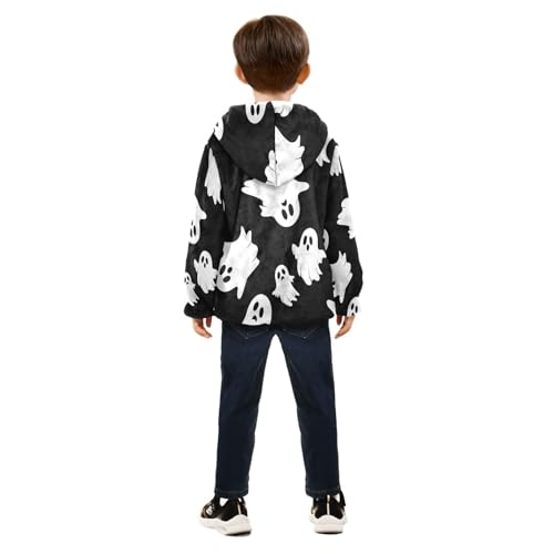 Ghostly White Figures on Black Toddler Fleece Jacket Girl Boys Hooded Fleece Jacket Coat Warm Outwear Zip-up 3-10T4