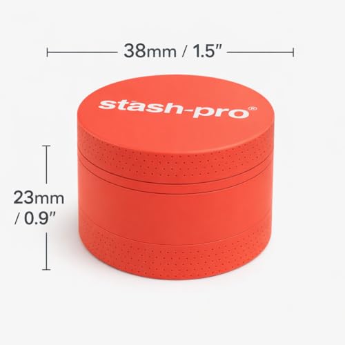 Image of Stash-Pro Small Neon Crusher (Orange) | Compact Mini Metal Crusher /Grinder | 38mm Diameter x 23mm Height | Textured Grip | Pocket Size | Easy Twist Design