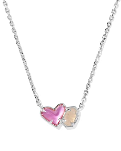 Kendra Scott Ari Heart Emilie Pendant Necklace in Azalea Illusion And Rose Quartz, Rhodium Plated Brass, Fashion Jewelry for Women
