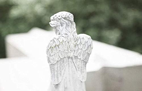 garden mile Winged Angel White Stone Effect Garden Statue with Posy - Angelic Ornament Sculptures for the Garden, Traditional Flower Bed Decor, Decorative Collectable Garden Figurine for Outdoor