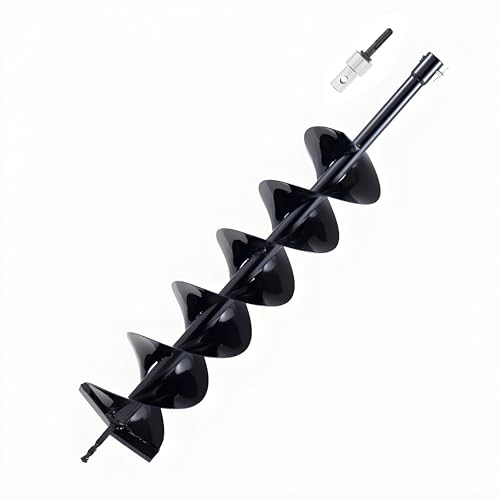 CNSTZX Erdbohrer 800mm Stahl Gartenbohrer mit Sicherungsbolzen & Adapter Erdbohrer SDS Gartenspiralbohrer Pfahlbohrer Brunnenbohrer Aushubarbeiten Bodenbohrer Schwarz (800mm×150mm)