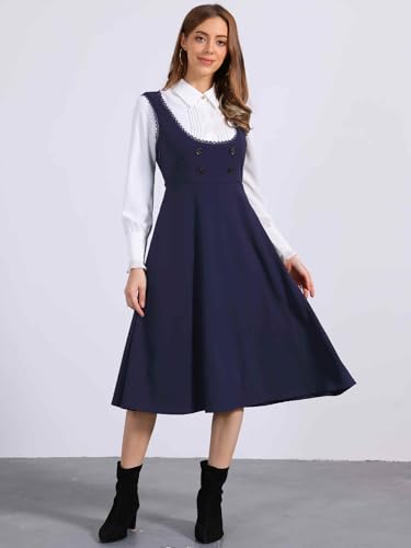 Image of Allegra K Gothic Overall Dress for Women's Lace Trim Midi Dress