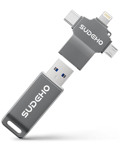 SUDEHO MFi-zertifizierter USB Stick 128 GB für iPhone, 4-in-1...