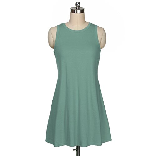 Tunic Tshirt Dress, Women's Casual O-Neck Pockets Sleeveless Maxi Knee Lenth Dresses Loose Party Dress (Green, S) #TOP2