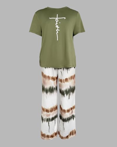 CHICME Womens Pajamas Sets 2 Piece Short Sleeve Lounge Set Printed Loose Pants Pj Sets Loungewear Set4