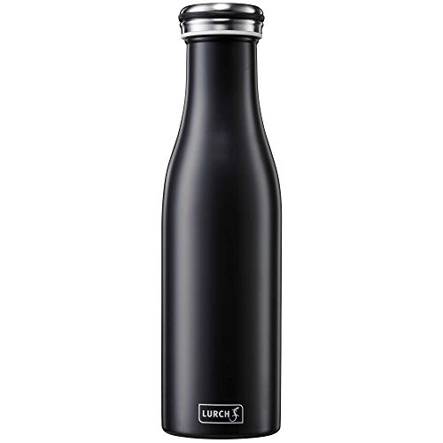 Lurch 240908 Isolierflasche/Thermoflasche für heiße und kalte Getränke aus doppelwandigem Edelstahl 0,5l, Mattschwarz, 7.7 x 7.7 x 26.3 cm – Ansicht 1