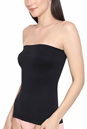 GLAMORAS® Women's Nylon Spandex Long Bandeau Tube Top Inner Camisole Non Padded Wire Free Seamless Strapless Stretchable Bralette - Free Size Pack of 2