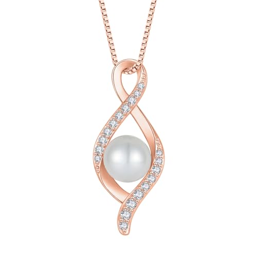 Freshwater Pearl Necklace for Women 925 Sterling Silver Infinity Pendant Necklace Pearl Jewelry Gifts for Her