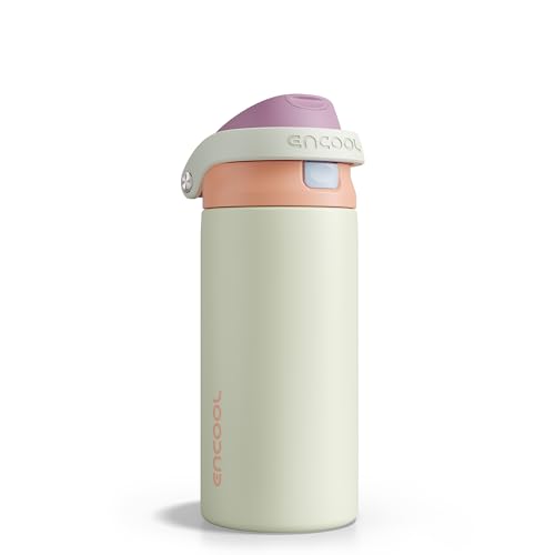 Image of ENCOOL Leakproof Insulated Water Bottle with Straw Dual-Sip Water Bottle Bag-Safe Design for Work, Commute & Gym - Keeps Drinks Cold All Day, 18 oz, Sand Beige