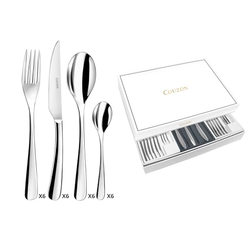 COUZON - Ménagère 24 couverts de table en coffret pour 6 personnes - Haikou - Acier inoxydable 18/10, Finition Miroir, Epaisseur 3.5 mm - Inox