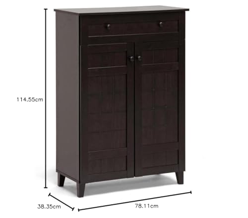 Image of APRODZ Mango Wood Calho Shoe Cabinet for Home | Shoe Rack Organiser | Walnut Finish